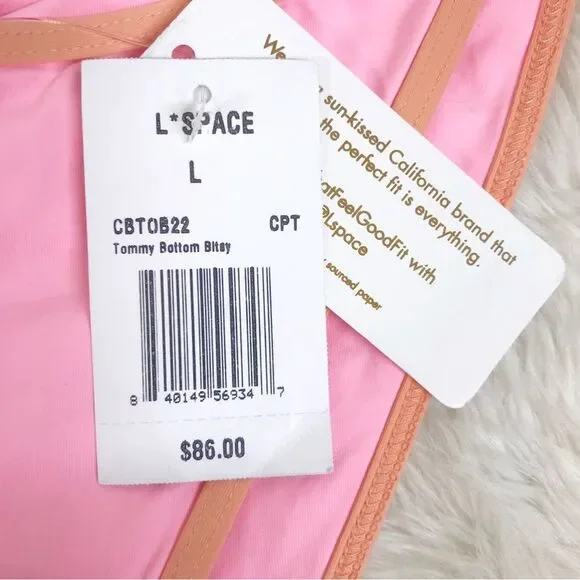 L*SPACE Tommy Pink Orange Cheeky String Bikini Bottom Teeny Size Large New‎ - Picture 5 of 11